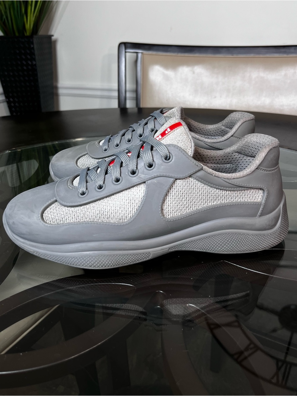 Prada Americas Cup Rubber Grey Sneakers Mens Size EU 40 (US 7) Linea Rossa